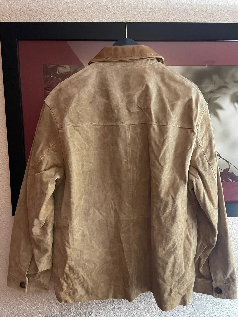 Zara Men's  leather  Suede Jacket in Tan with Contrasting Collar